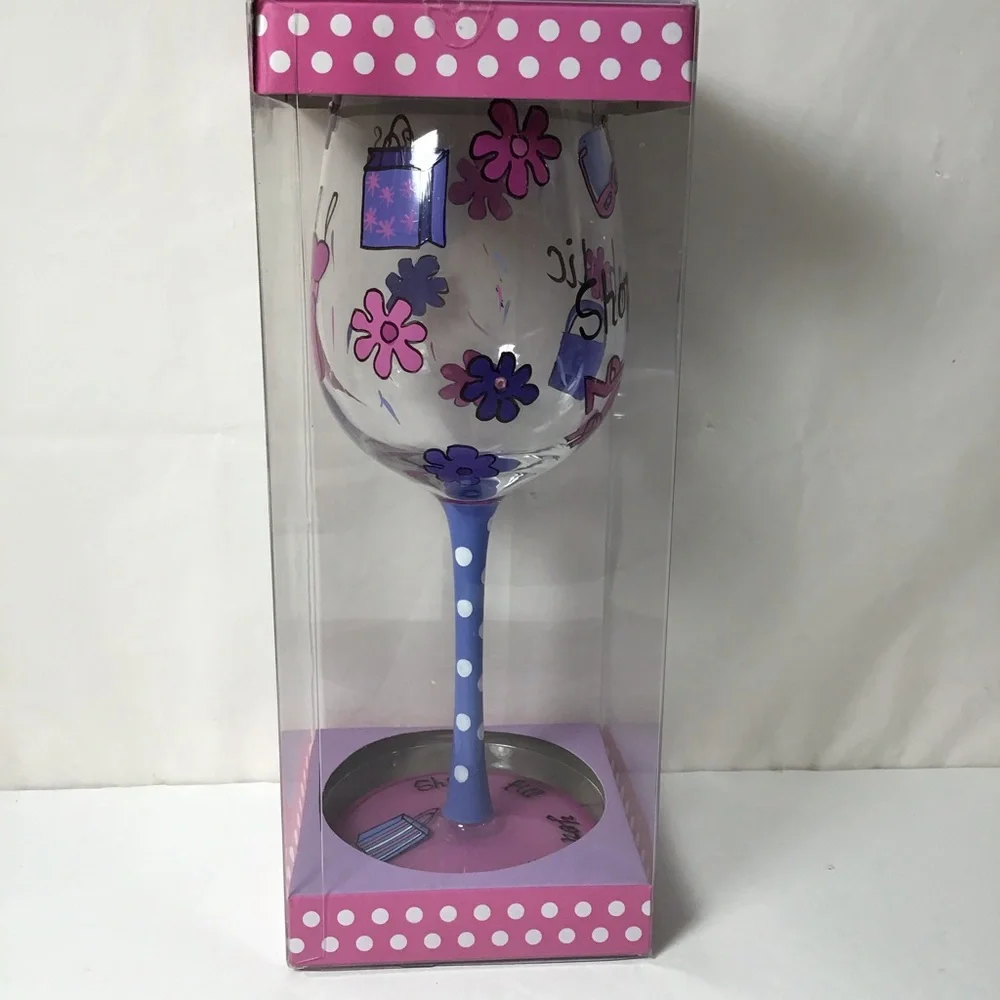 Shopaholic Plastic‎ Painted Wineglass NWOT